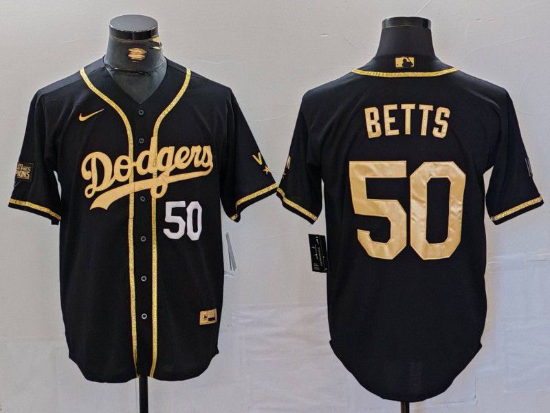 Men Los Angeles Dodgers #50 Betts Black gold Fashion Nike Game MLB Jersey style 7063->los angeles dodgers->MLB Jersey